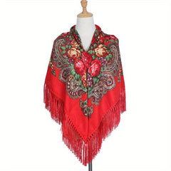 Boho Square Scarf Tassel Flower Print Shawl Vintage Cape Women's Cardigan