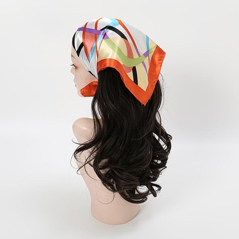 Colorful Stripe Print Satin Scarf Neckerchief Head Wrap Hair Accessories