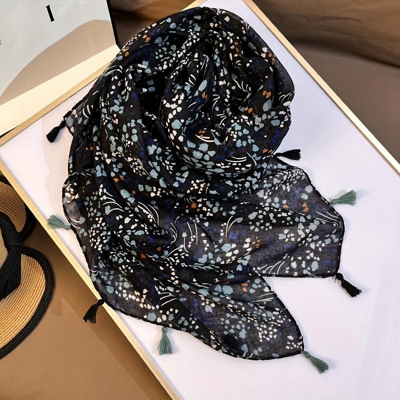 Vintage Floral Print Tassel Scarf Casual Shawl Boho Head Wrap Hijab Sunscreen