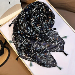 Vintage Floral Print Tassel Scarf Casual Shawl Boho Head Wrap Hijab Sunscreen