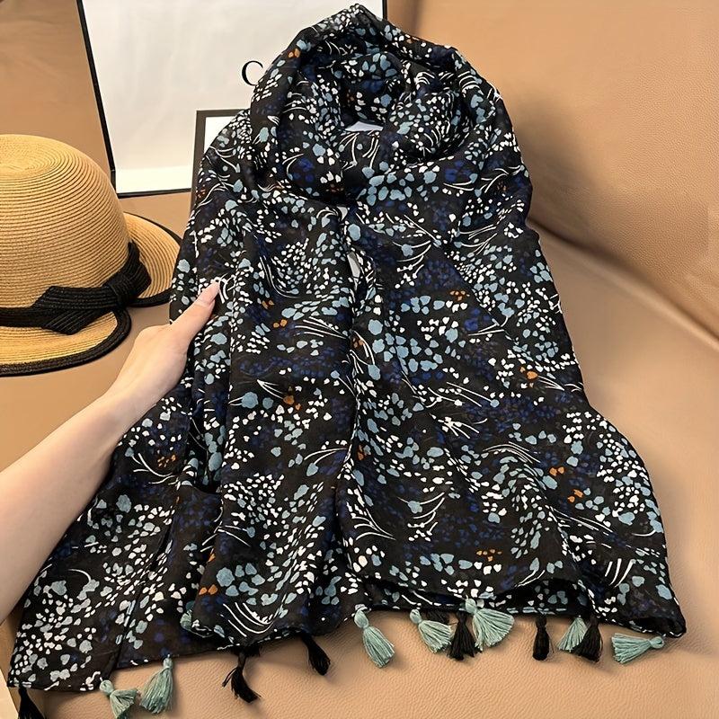Vintage Floral Print Tassel Scarf Casual Shawl Boho Head Wrap Hijab Sunscreen