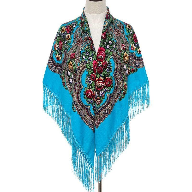 Print Square Scarf Tassel Shawl Women's Clothing Accessories