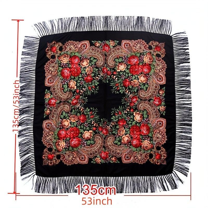 Print Square Scarf Tassel Shawl Women's Clothing Accessories