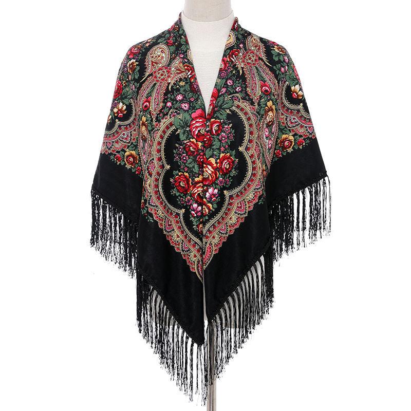 Print Square Scarf Tassel Shawl Women's Clothing Accessories