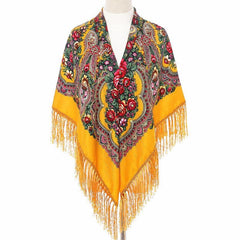 Print Square Scarf Tassel Shawl Women's Clothing Accessories