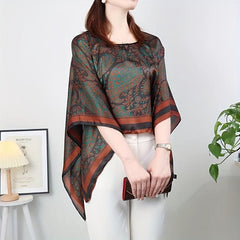 Paisley Print Shawl & Orange Silk Loose Pullover Cape