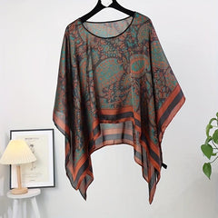 Paisley Print Shawl & Orange Silk Loose Pullover Cape