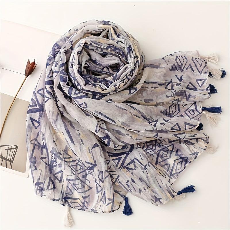Geometric Tie Dye Print Scarf Lightweight Breathable Sunscreen Fringed Shawl