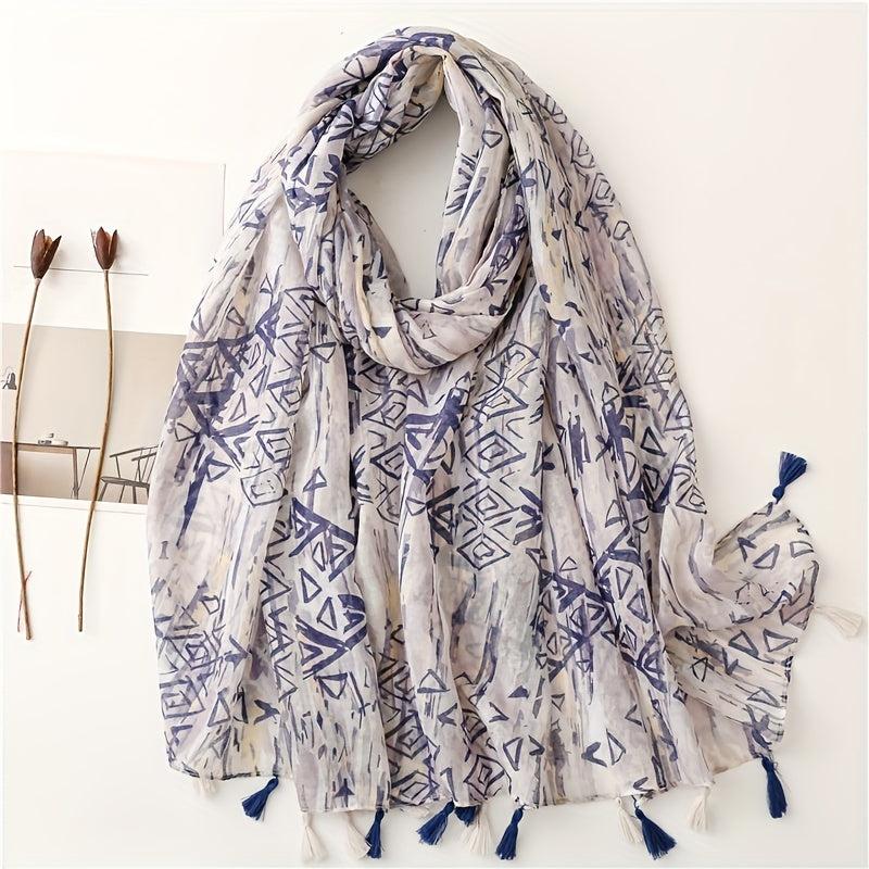 Geometric Tie Dye Print Scarf Lightweight Breathable Sunscreen Fringed Shawl