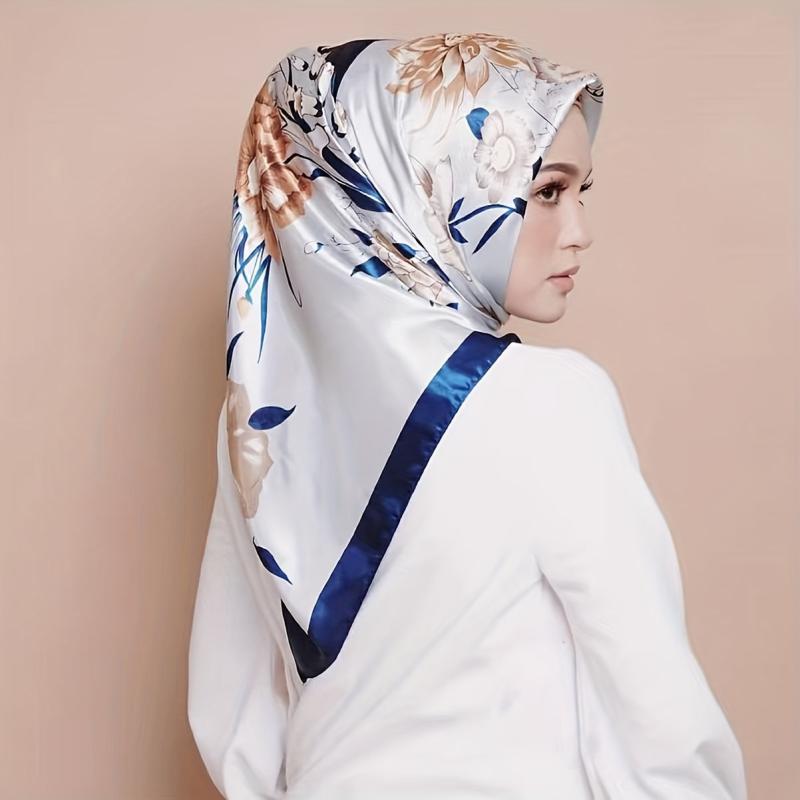 Flower Print Satin Bandana Casual Shawl Vintage Neckerchief
