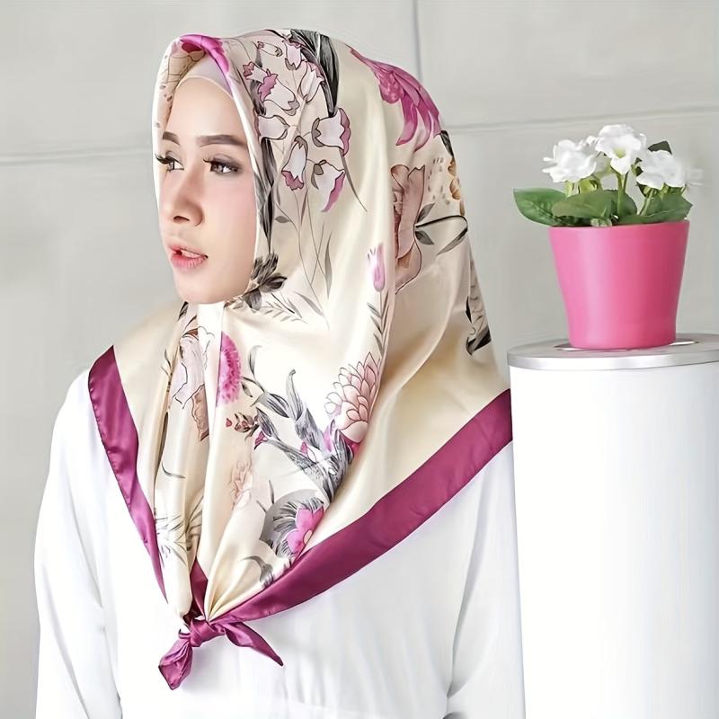 Flower Print Satin Bandana Casual Shawl Vintage Neckerchief