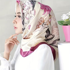 Flower Print Satin Bandana Casual Shawl Vintage Neckerchief