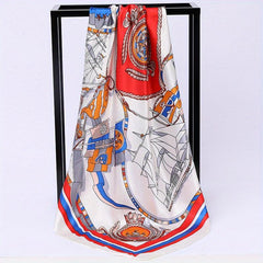 Sailboat Print Silk Square Scarf Windproof Head Wrap Sunscreen Travel Towel