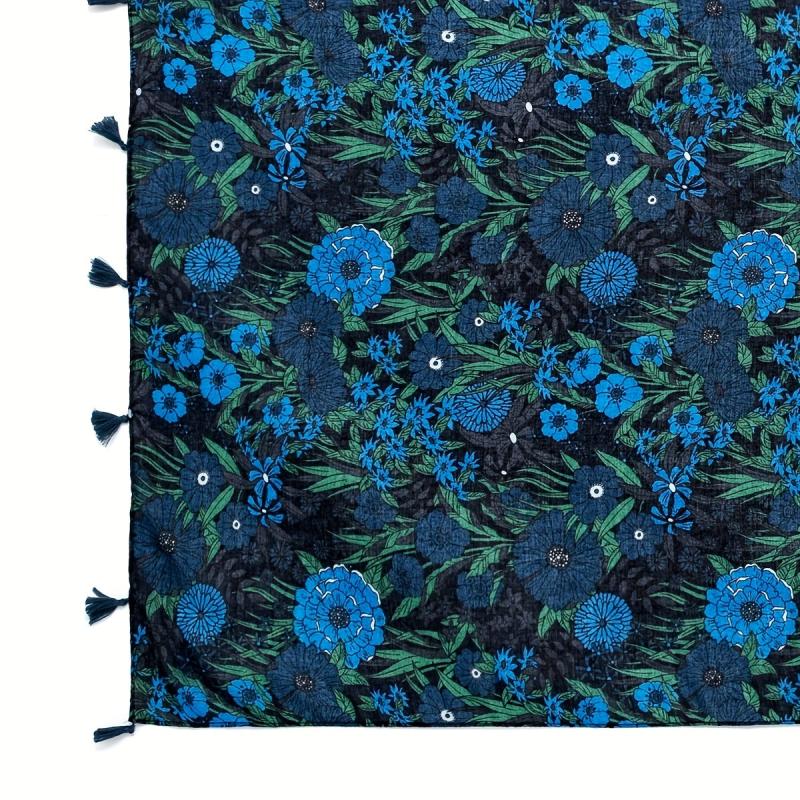 Hydrangea Flower Print Tassel Decor Scarf Casual Shawl Scarf Wrap
