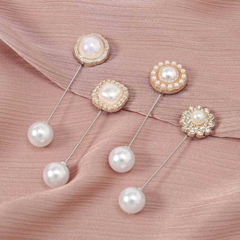 Golden Metal Faux Pearl Scarf Pin Shawl Buckle Women's Cardigan Clip