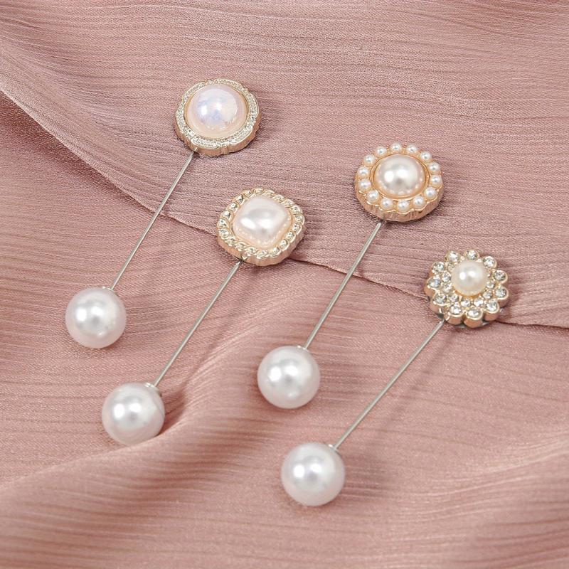 Golden Metal Faux Pearl Scarf Pin Shawl Buckle Women's Cardigan Clip