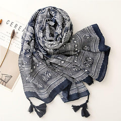 Boho Dark Scarf Vintage Paisley Print Beach Sunscreen Travel Shawl