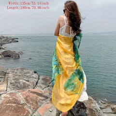 Yellow Green Gradient Chiffon Scarf Classic Landscape Print Beach Towel