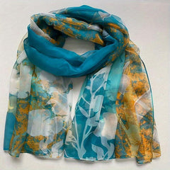 Yellow Green Gradient Chiffon Scarf Classic Landscape Print Beach Towel
