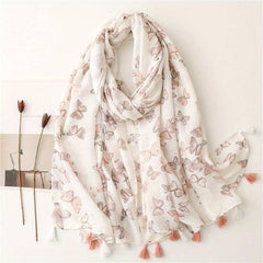 Floral Print Scarf Tassel Linen Shawl Lightweight Sunshade Shawls