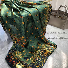 Crane Print Square Scarf Vintage Sunscreen Shawl Beach Travel Head Wrap