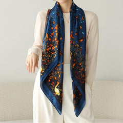 Crane Print Square Scarf Vintage Sunscreen Shawl Beach Travel Head Wrap