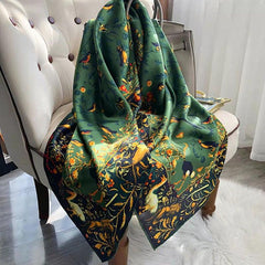 Crane Print Square Scarf Vintage Sunscreen Shawl Beach Travel Head Wrap