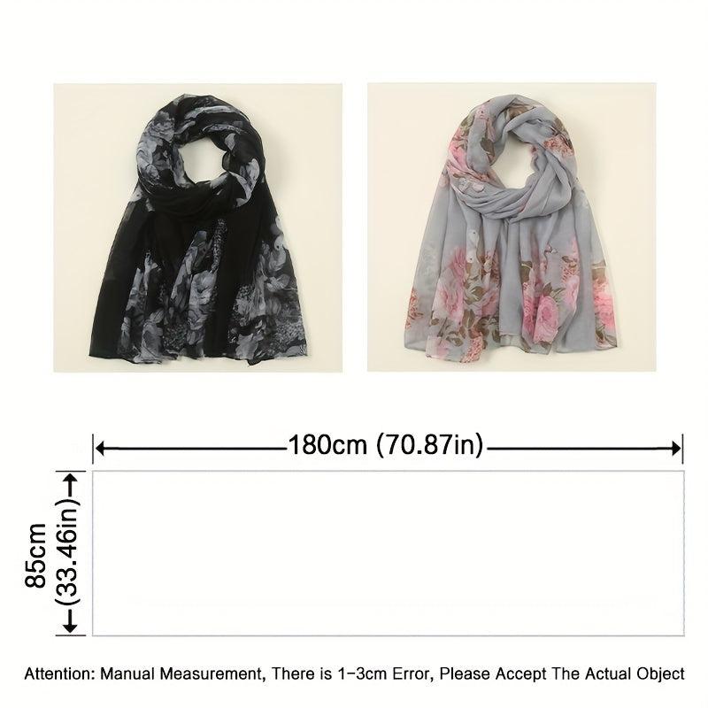 Vintage Flower Print Voile Scarf Butterfly Plants Windproof Shawl