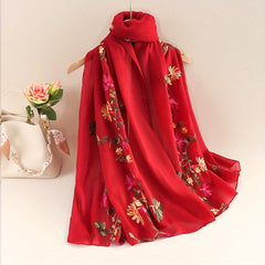 Flower Embroidery Scarf Solid Shawl Casual Head Wrap Hijab