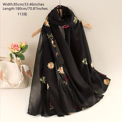 Flower Embroidery Scarf Solid Shawl Casual Head Wrap Hijab