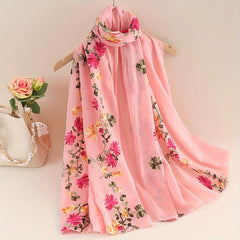 Flower Embroidery Scarf Solid Shawl Casual Head Wrap Hijab