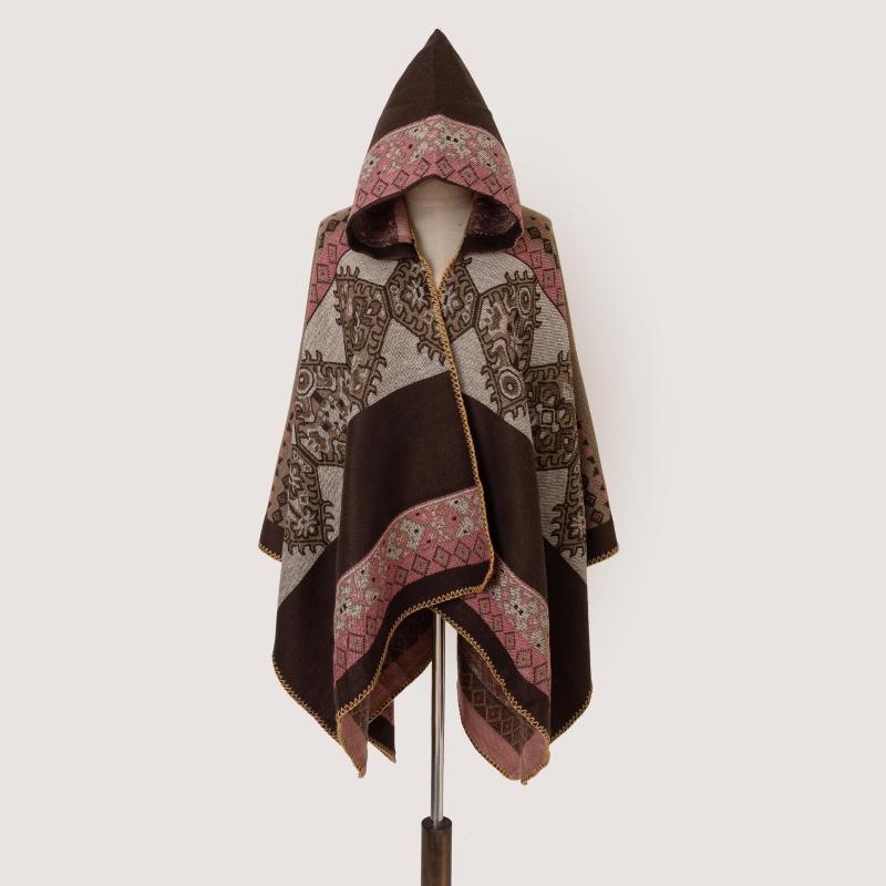 Oversized Hoodie Scarf Blanket Shawl Boho Plaid Block Print Tassel