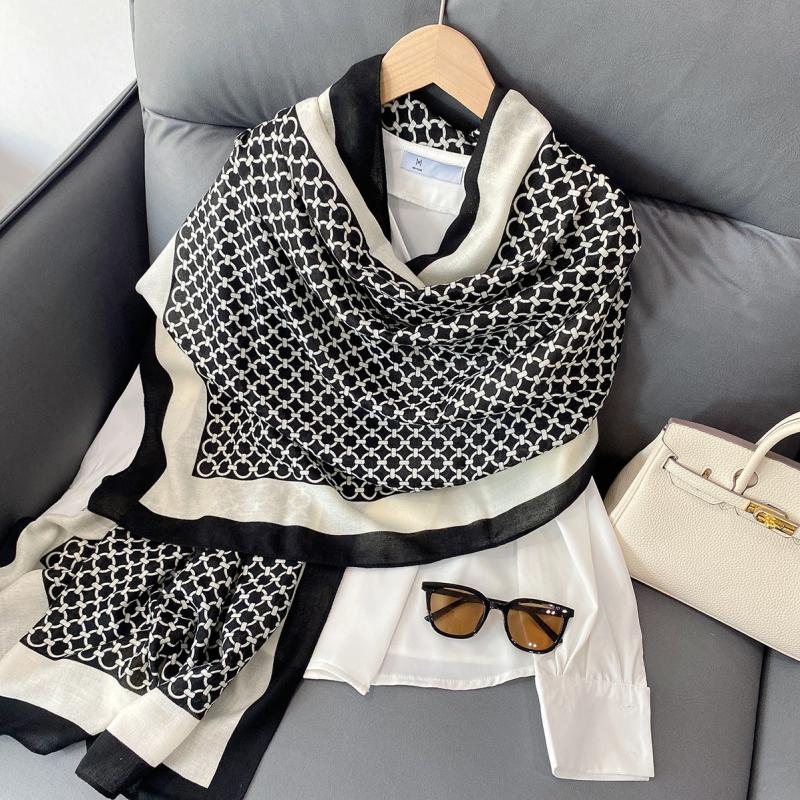Classic Linen Scarf Autumn Winter Print Long Shawl