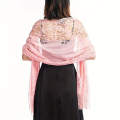 Floral Lace Hollow Scarf Shawl Embroidery Tassel Wrap Women Wedding Bridal Shawl