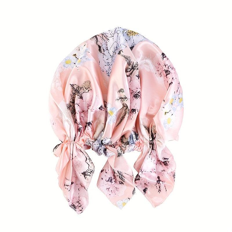 Pink Satin Turban Head Wrap Bonnet Chemo Hat Elastic Hijab Cap Beanie