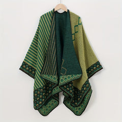 Plaid Print Shawl Geometric Pattern Warm Cape Windproof Cardigan