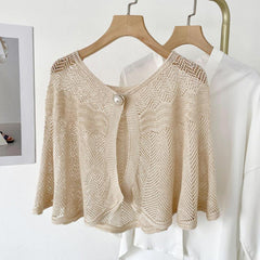 Knitted Hollow Embroidery Shawl Cardigan Scarf Women Solid Wraps