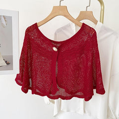 Knitted Hollow Embroidery Shawl Cardigan Scarf Women Solid Wraps