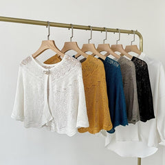 Knitted Hollow Embroidery Shawl Cardigan Scarf Women Solid Wraps