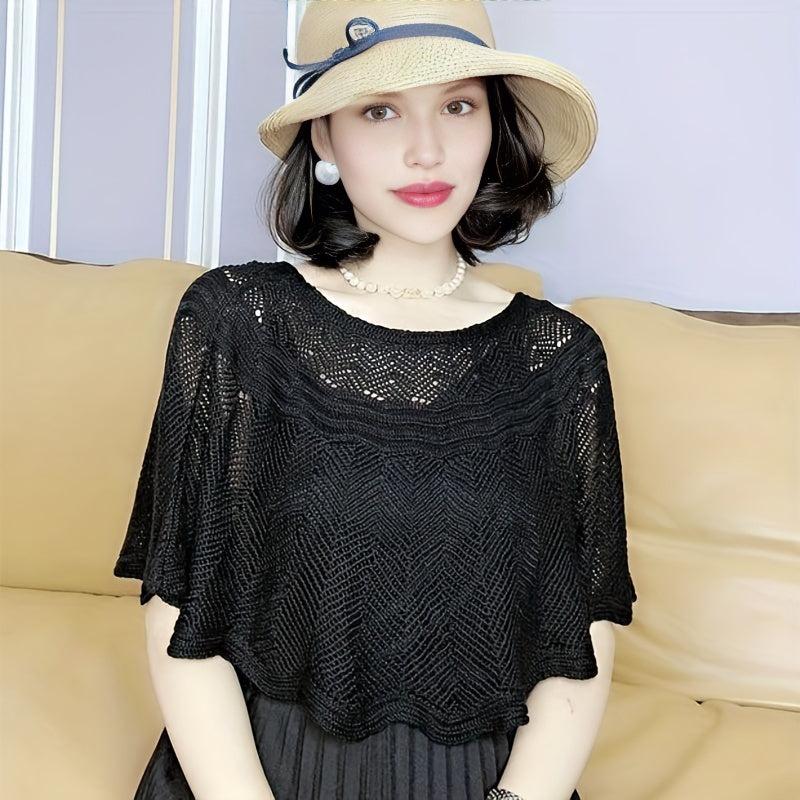 Hollow Out Knitted Shawl Solid Wrap Cape Ruffles Cardigan