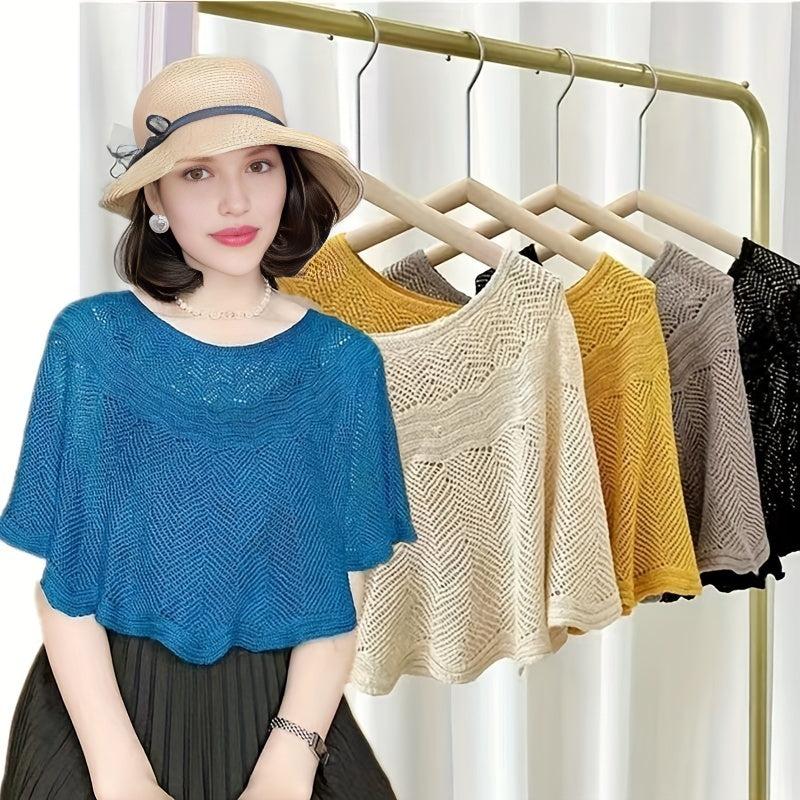 Hollow Out Knitted Shawl Solid Wrap Cape Ruffles Cardigan