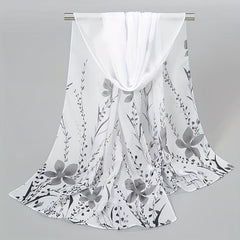Flower Print Chiffon Scarf Solid Classic Thin Shawl Breathable Gauze Head Wrap