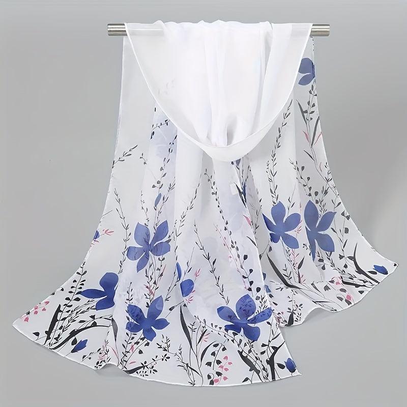 Flower Print Chiffon Scarf Solid Classic Thin Shawl Breathable Gauze Head Wrap