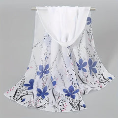 Flower Print Chiffon Scarf Solid Classic Thin Shawl Breathable Gauze Head Wrap