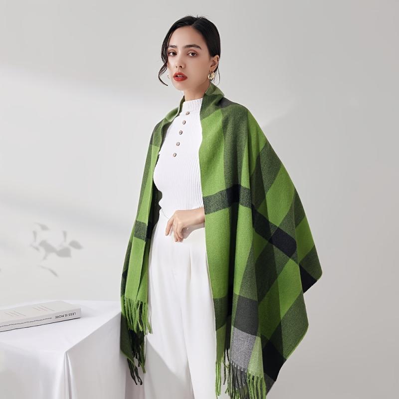 Cashmere Plaid Scarf Women's Plaid Long Scarf Winter Warm Lattice Large Scarf