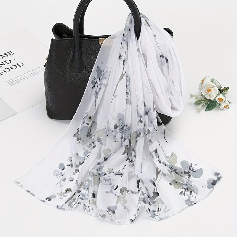 Pansies Print Chiffon Scarf Solid Sunscreen Shawl