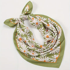 Chrysanthemum Print Square Scarf Green Bandana