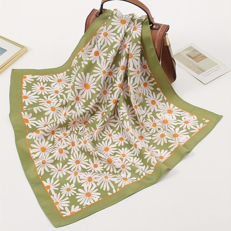 Chrysanthemum Print Square Scarf Green Bandana