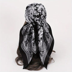 Vintage Paisley Print Square Scarf Satin Bandana Windproof Head Wrap