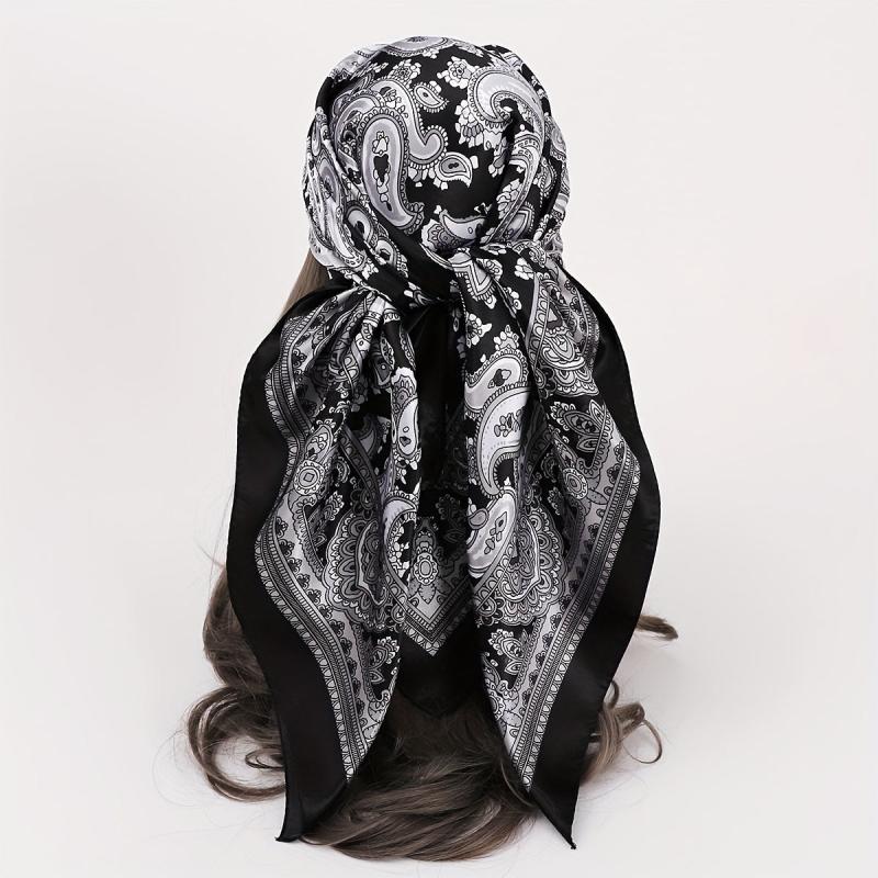 Vintage Paisley Print Square Scarf Satin Bandana Windproof Head Wrap